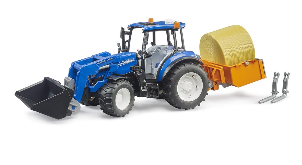 New Holland T5.120 with slip-on frontloader, dump box and forks — Bruder 02187