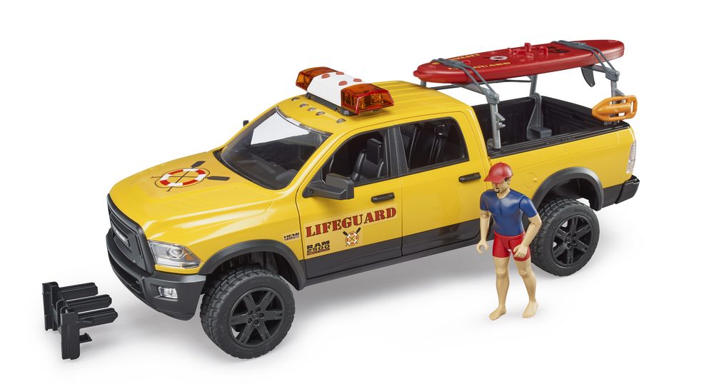 RAM 2500 power wagon lifeguard with figure, stand up paddle and light & sound module — Bruder 02506