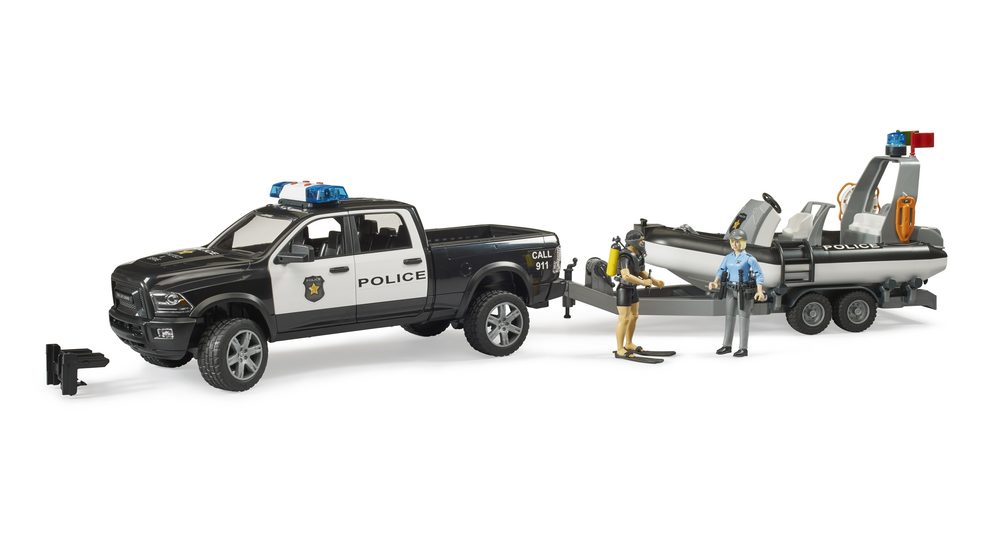 RAM 2500 Police Pickup with L+S Module, trailer and boat — Bruder 02507