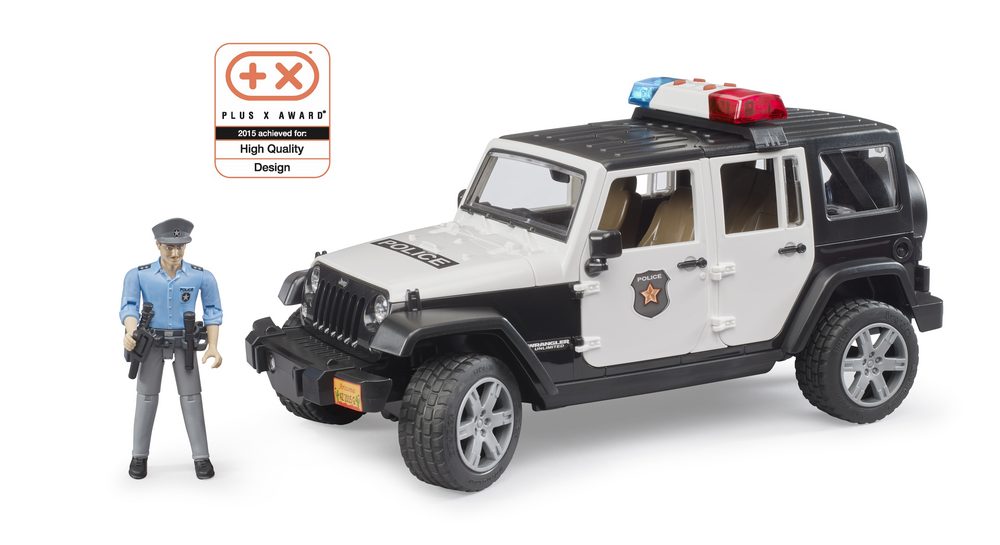 Jeep Wrangler Unlimited Rubicon Police vehicle with policeman and accessories — Bruder 02526