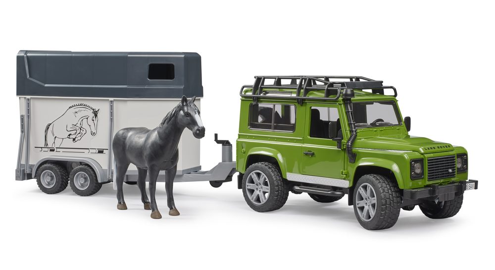 Land Rover Defender Station Wagon and horse trailer with horse — Bruder 02592