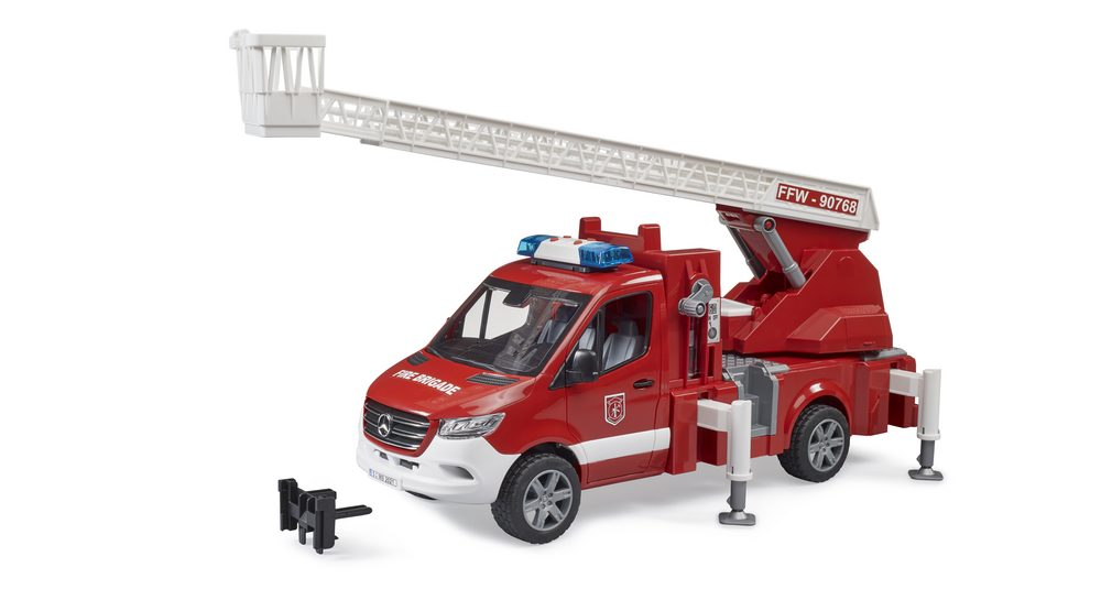 MB Sprinter fire service with turntable ladder, pump and light & sound module — Bruder 02673