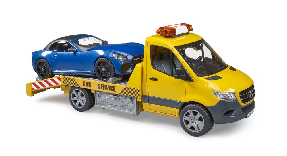 MB Sprinter car transporter with light & sound module and BRUDER roadster — Bruder 02675