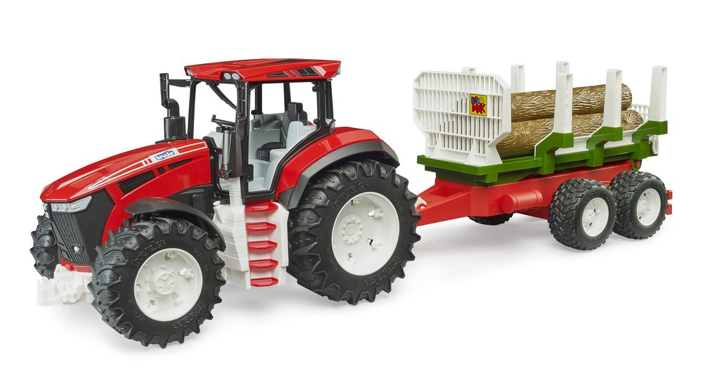 ROADMAX Tractor with Forwarding Trailer and 3 tree trunks — Bruder 03453