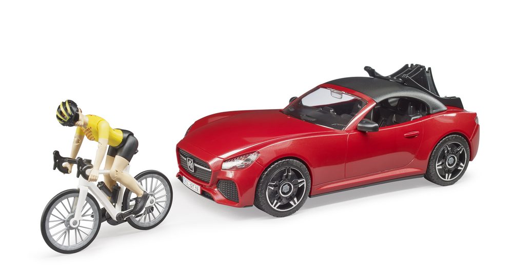 BRUDER roadster with racing bicycle and cyclist — Bruder 03485