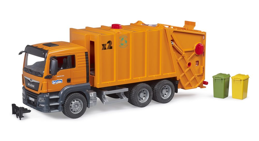 MAN TGS Garbage truck and 2 garbage cans — Bruder 03760