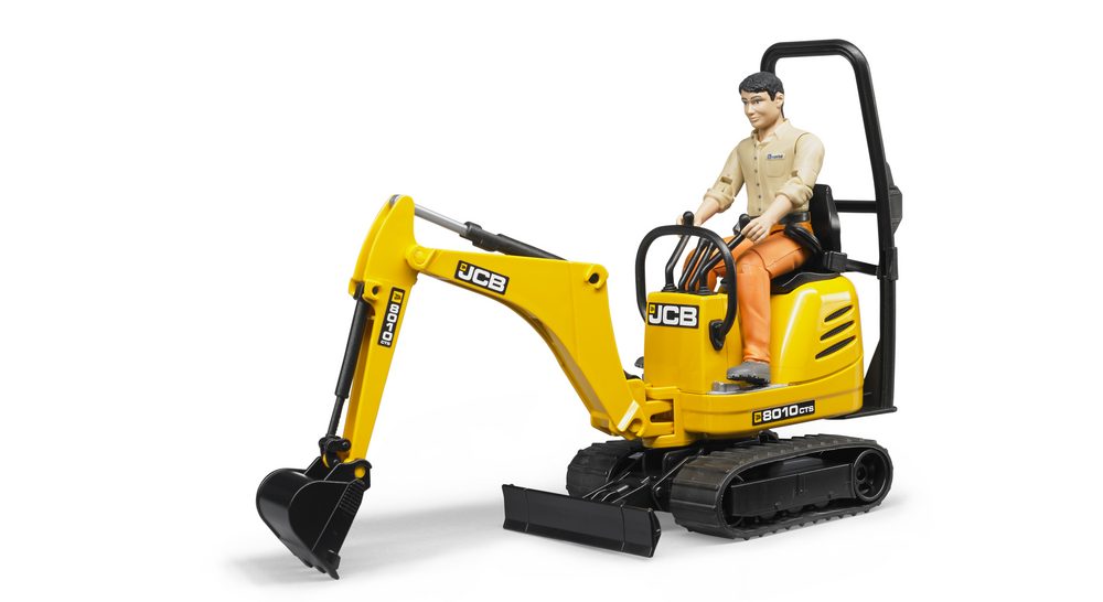 bworld JCB Micro excavator 8010 CTS and construction worker — Bruder 62002
