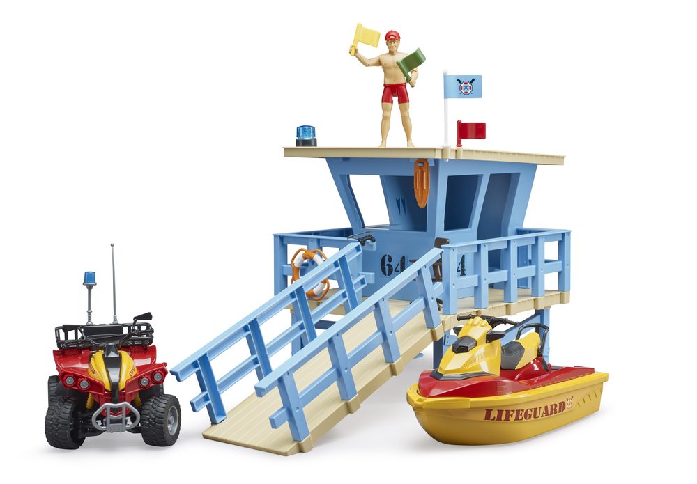 bworld lifeguard station with quad bike and personal water craft — Bruder 62780